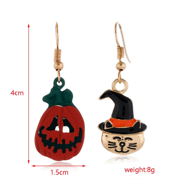 Women’s Halloween Skull Spider And Pumpkin Alloy Drop Earrings With Electroplated Finish Playful Spooky Cartoon Festival Jewelry