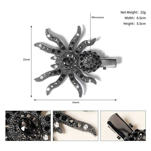 Women's Halloween Spider Hair Clip Alloy Rhinestone Side Barrette Creative Animal Hair Accessory