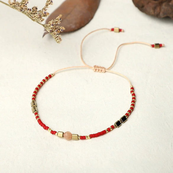 Women's Hand Beaded Small Bracelet With Miyuki Rice Beads Glass And Glaze Material Geometric Pattern Hand Woven Process