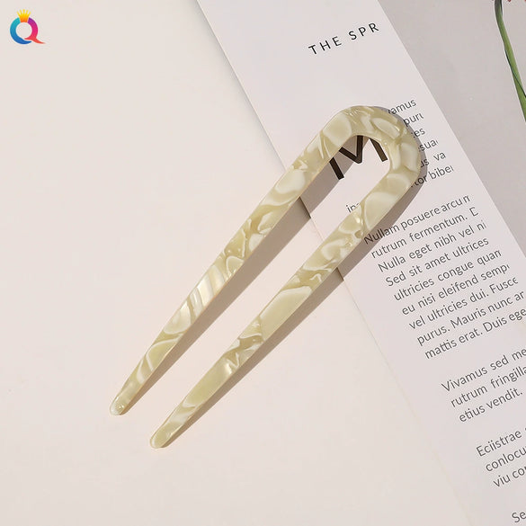 Women's Handmade Acetate Hair Clip With Marble Pattern Simple Geometric Ushaped Hairpin Accessory