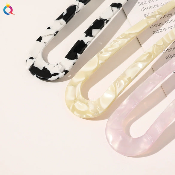 Women's Handmade Acetate Hair Clip With Marble Pattern Simple Geometric Ushaped Hairpin Accessory