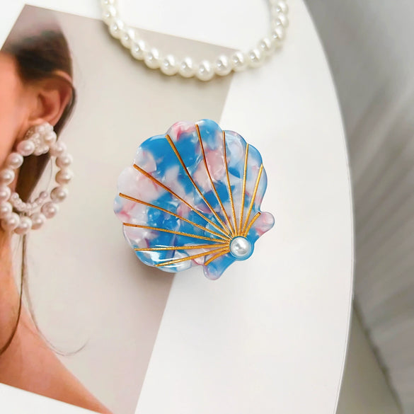 Women's Handmade Acetic Acid And Pearl Shell Shark Hair Clip In Animal Style