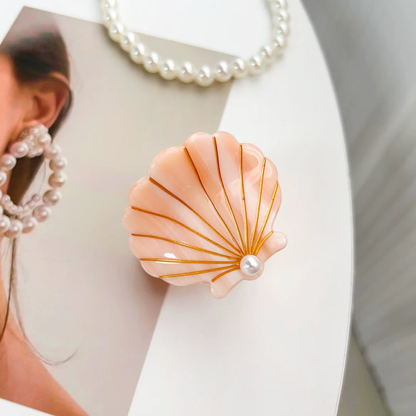 Women's Handmade Acetic Acid And Pearl Shell Shark Hair Clip In Animal Style