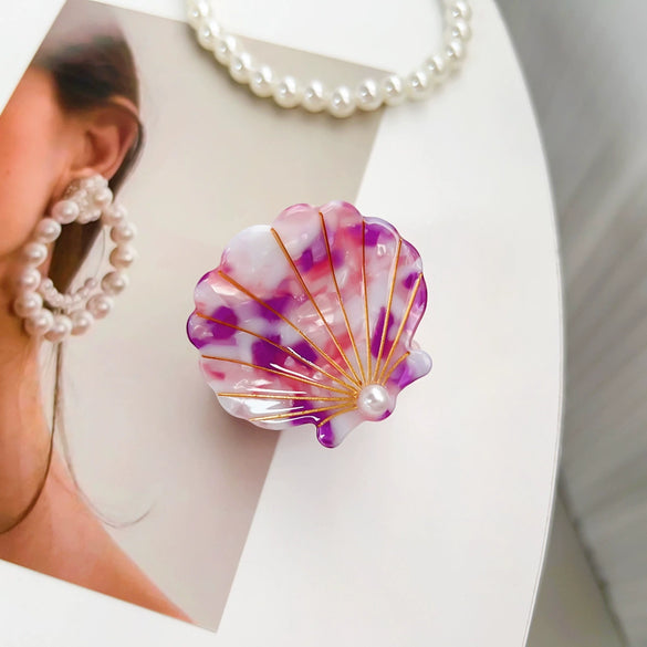 Women's Handmade Acetic Acid And Pearl Shell Shark Hair Clip In Animal Style