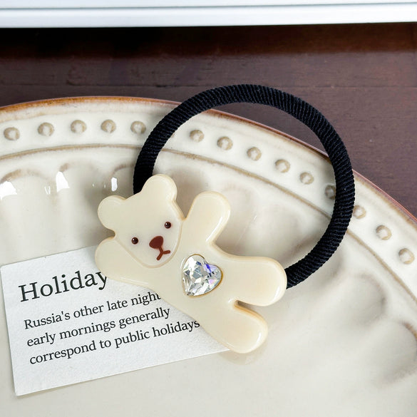 Women's Handmade Acetic Acid Duckbill Hairpin With Waving Bear Design Versatile Hair Accessory