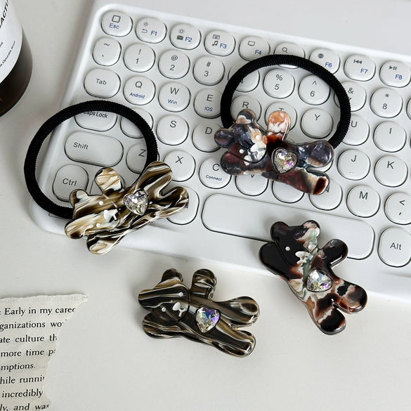 Women's Handmade Acetic Acid Duckbill Hairpin With Waving Bear Design Versatile Hair Accessory