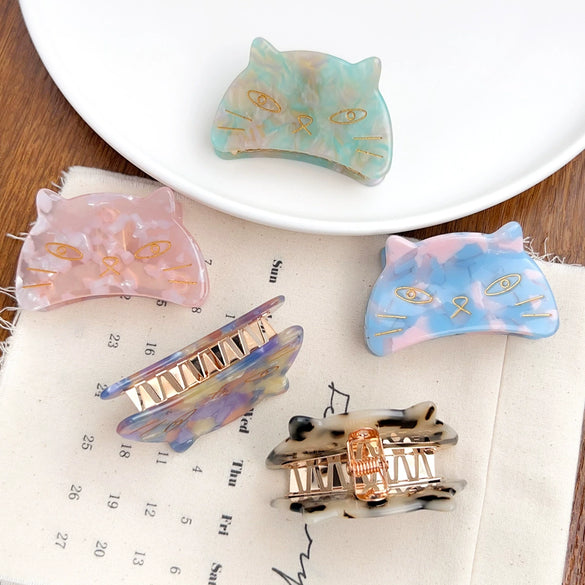 Women's Handmade Acetic Acid Hair Accessories With Cartoon Cat Style Grab Clip