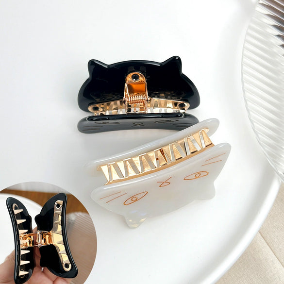Women's Handmade Acetic Acid Hair Accessories With Cartoon Cat Style Grab Clip