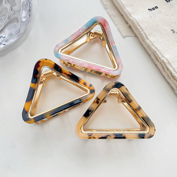 Women's Handmade Acetic Acid Metal Triangle Grip Hair Clip For High Horsetail Fixing