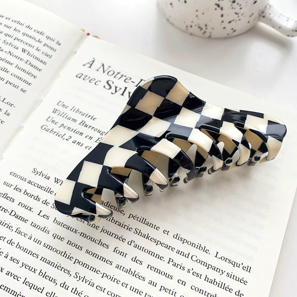 Women's Handmade Acetic Acid Plate Vintage Allmatch Checkerboard Hair Shark Clip Hair Accessories