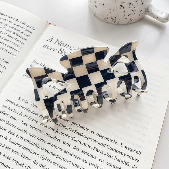 Women's Handmade Acetic Acid Plate Vintage Allmatch Checkerboard Hair Shark Clip Hair Accessories