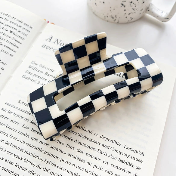 Women's Handmade Acetic Acid Plate Vintage Allmatch Checkerboard Hair Shark Clip Hair Accessories