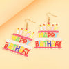 Women's Handmade Acrylic Birthday Cake Candle Earrings Dopamine Colorful Party Style