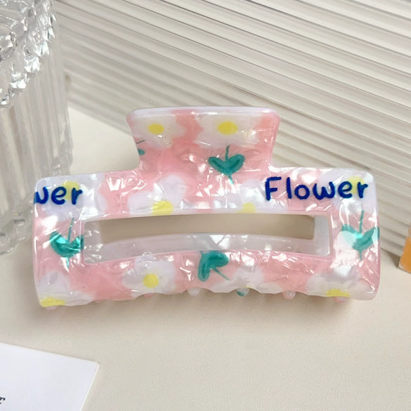 Women's Handmade Acrylic Flower Dopamine Hollow Square Hair Clip Jewelry