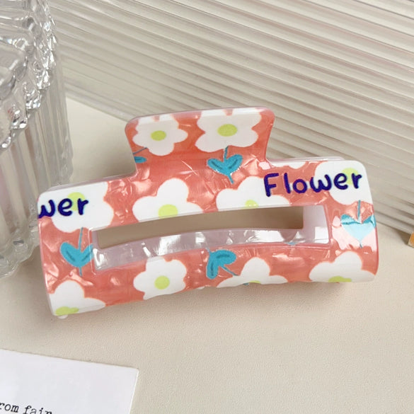 Women's Handmade Acrylic Flower Dopamine Hollow Square Hair Clip Jewelry