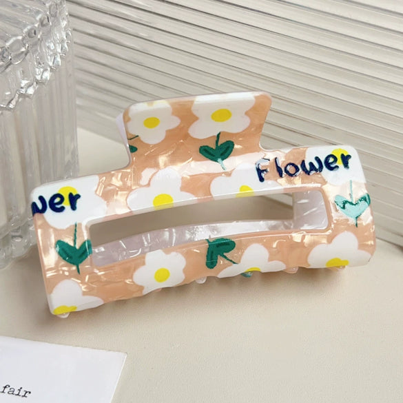 Women's Handmade Acrylic Flower Dopamine Hollow Square Hair Clip Jewelry