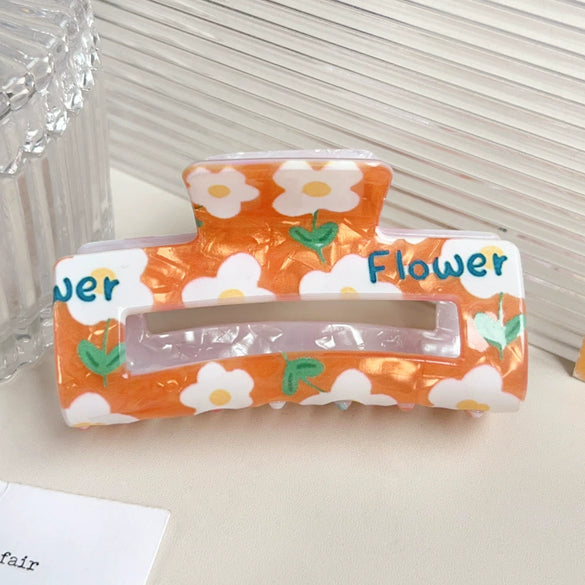 Women's Handmade Acrylic Flower Dopamine Hollow Square Hair Clip Jewelry