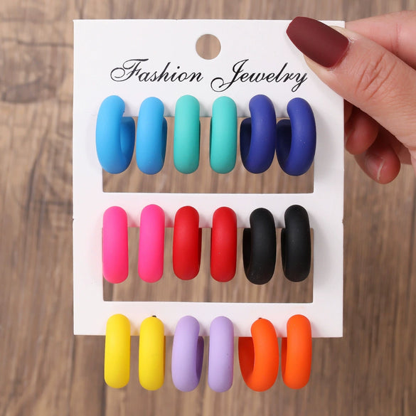 Women's Handmade Acrylic Geometric Cshaped Earrings Set