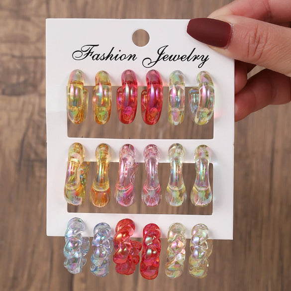 Women's Handmade Acrylic Geometric Cshaped Earrings Set