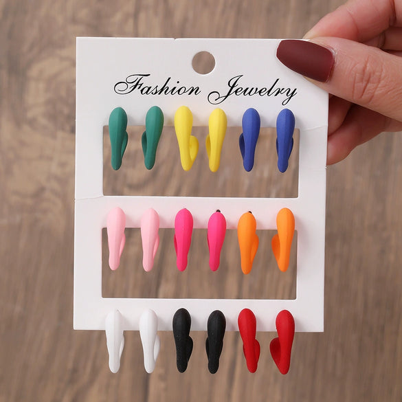 Women's Handmade Acrylic Geometric Cshaped Earrings Set
