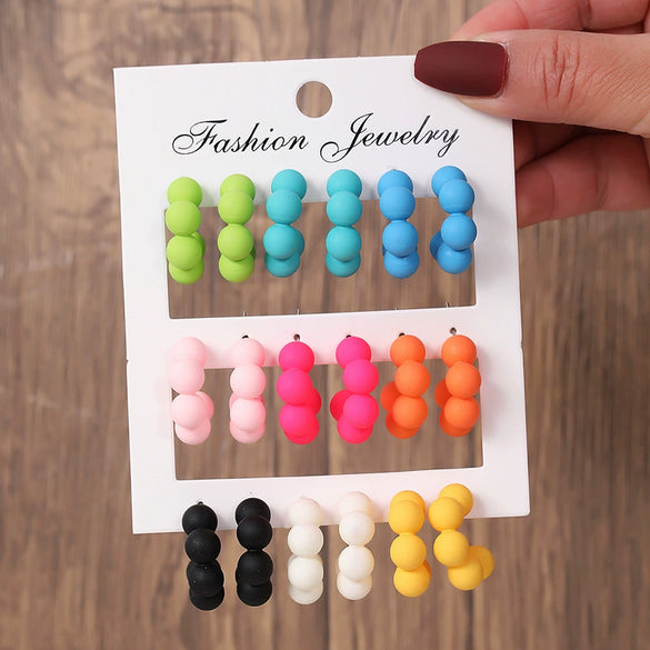 Women's Handmade Acrylic Geometric Cshaped Earrings Set