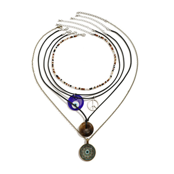 Women's Handmade Acrylic Geometric Jewelry Necklace With Skin Wax Thread