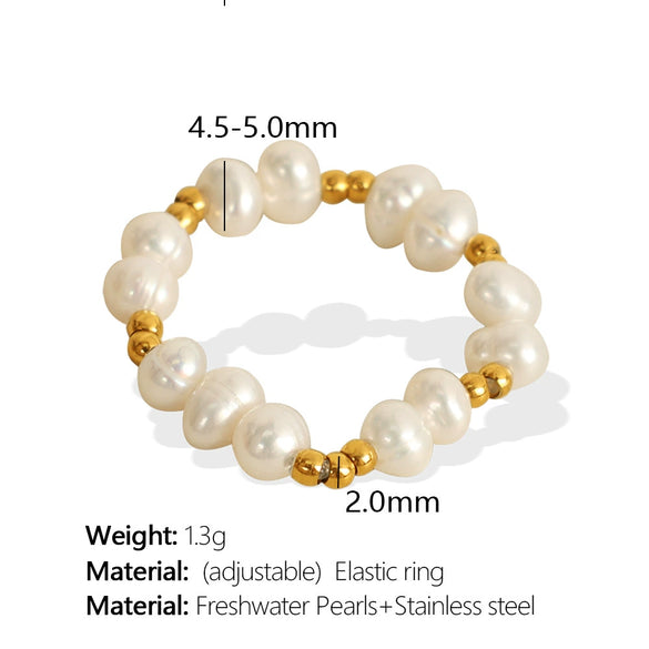 Women's Handmade Alien Pearl Baroque Style Elastic Ring 316L Stainless Steel Electroplated Beaded Winding Hand Jewelry