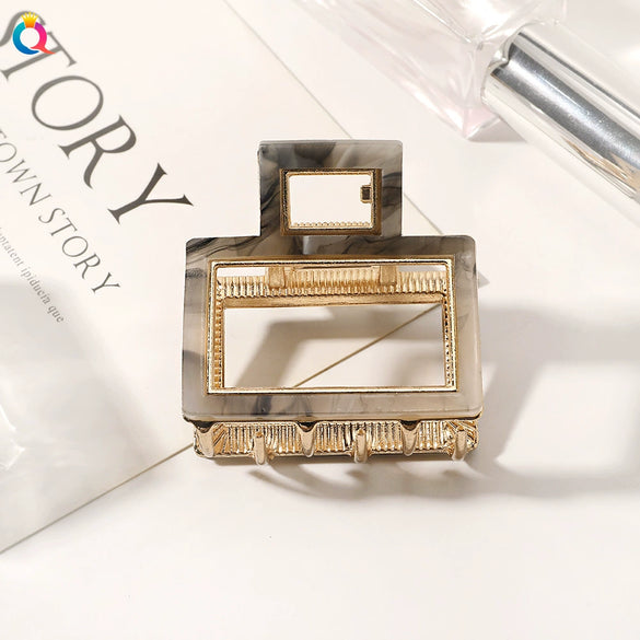 Women's Handmade Alloy And Acetate Geometric Cutout Shark Hair Clip Elegant Back Hair Accessory