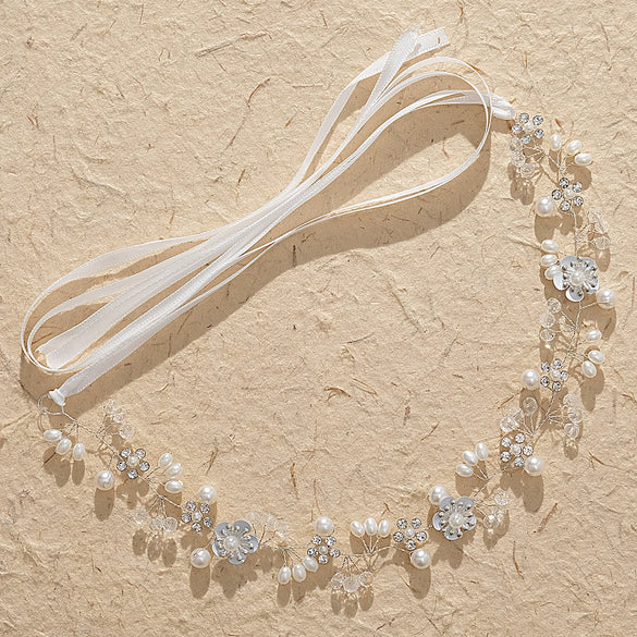 Women's Handmade Alloy Crystal Pearl Flower Headband Simple Beaded Bridal Hair Accessory For Wedding Jewelry