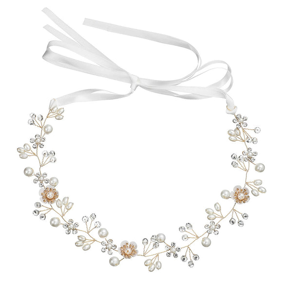 Women's Handmade Alloy Crystal Pearl Flower Headband Simple Beaded Bridal Hair Accessory For Wedding Jewelry