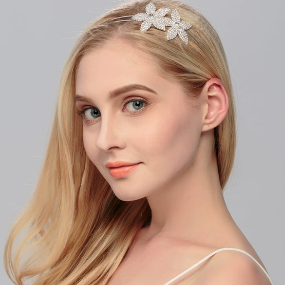 Women's Handmade Alloy Floral Rhinestone Bridal Headband Tiara Crown Wedding Hair Accessory