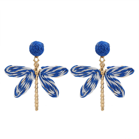 Women's Handmade Alloy Geometric Dragonfly Earrings With Diamond Design