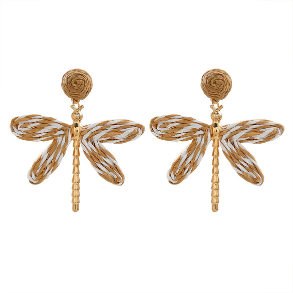 Women's Handmade Alloy Geometric Dragonfly Earrings With Diamond Design