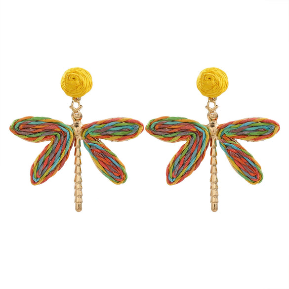 Women's Handmade Alloy Geometric Dragonfly Earrings With Diamond Design