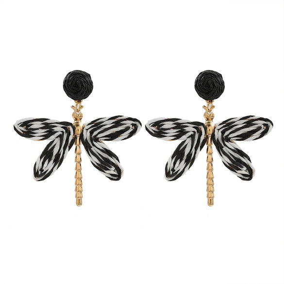 Women's Handmade Alloy Geometric Dragonfly Earrings With Diamond Design