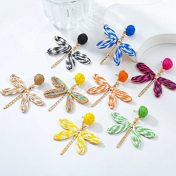 Women's Handmade Alloy Geometric Dragonfly Earrings With Diamond Design