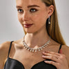 Women's Handmade Alloy Pearl And Rhinestone Geometric Necklace And Earrings Jewelry Set Elegant Simple Matching Jewelry
