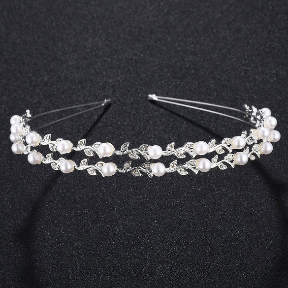 Women's Handmade Alloy Pearl Headband With Double Layer Floral Design Elegant Bridal Hair Accessory