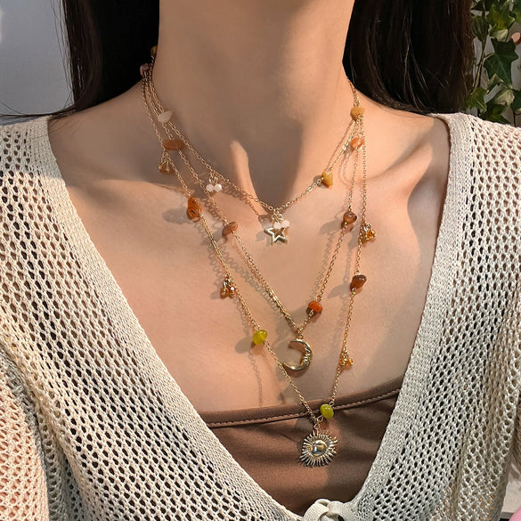 Women's Handmade Alloy Pendant Clavicle Chain Necklace With Gravel Star Geometric Pattern
