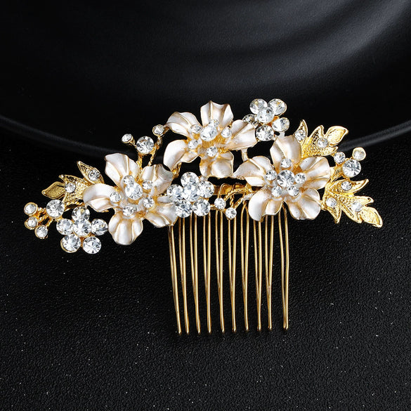 Women's Handmade Alloy Rhinestone Enamel Flower Bridal Hair Comb Classic Crystal Wedding Hair Headdress