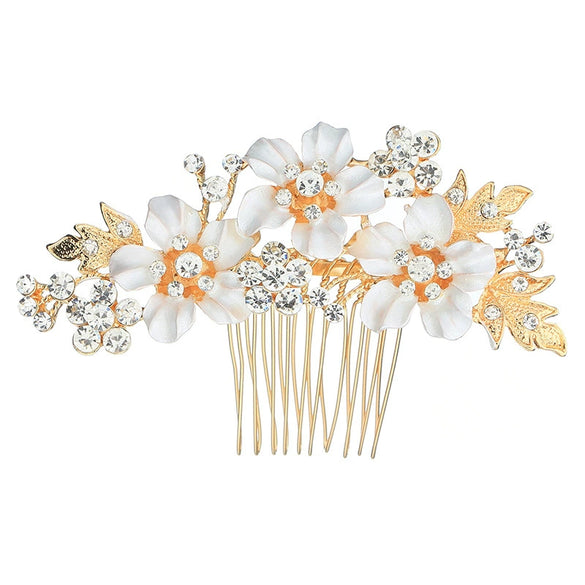Women's Handmade Alloy Rhinestone Enamel Flower Bridal Hair Comb Classic Crystal Wedding Hair Headdress