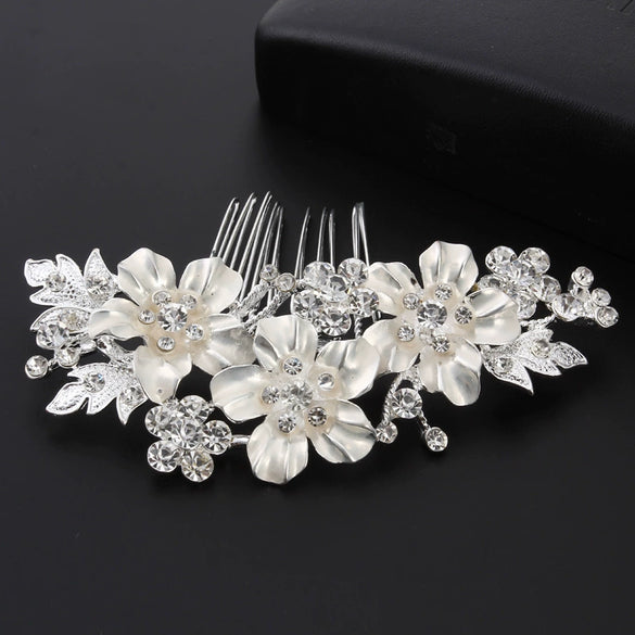 Women's Handmade Alloy Rhinestone Enamel Flower Bridal Hair Comb Classic Crystal Wedding Hair Headdress