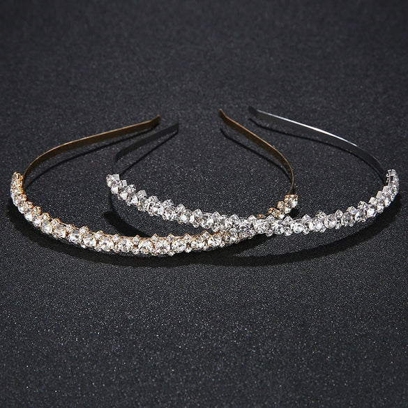 Women's Handmade Alloy Rhinestone Inlaid Crystal Headband Simple Bridal Wedding Hair Accessory