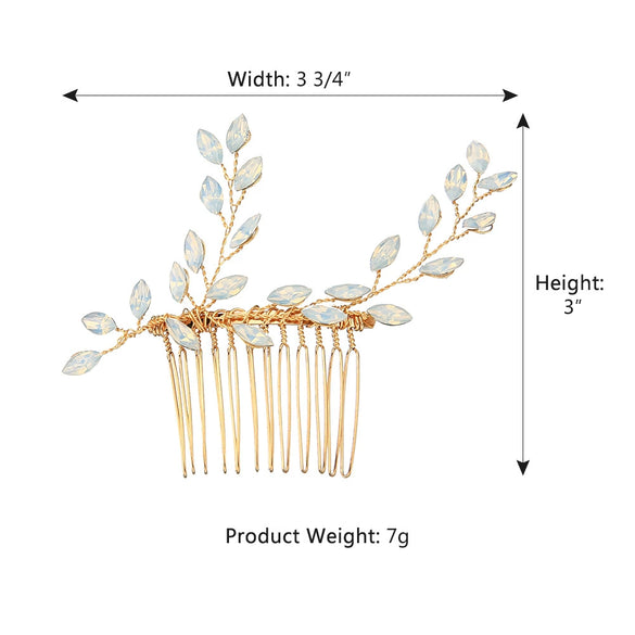 Women's Handmade Alloy Rhinestone Leaf Hair Comb Electroplated Bridal Wedding Headdress Elegant Golden Hair Accessory