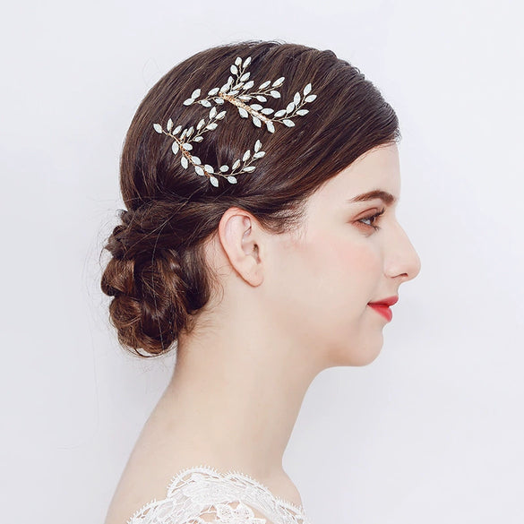 Women's Handmade Alloy Rhinestone Leaf Hair Comb Electroplated Bridal Wedding Headdress Elegant Golden Hair Accessory