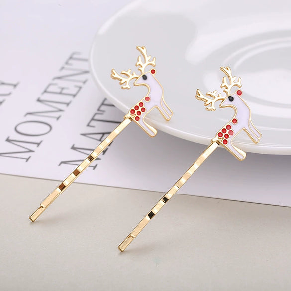 Women's Handmade Artificial Crystal Animals Hairpins Money Tree Deer Snowflake Oneword Clips Trendy Cute Headwear