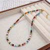 Women's Handmade Artificial Crystal Dopamine Color Ushaped Geometric Beaded Necklace And Bracelet Jewelry With Cross Chain