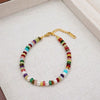 Women's Handmade Artificial Crystal Dopamine Color Ushaped Geometric Beaded Necklace And Bracelet Jewelry With Cross Chain