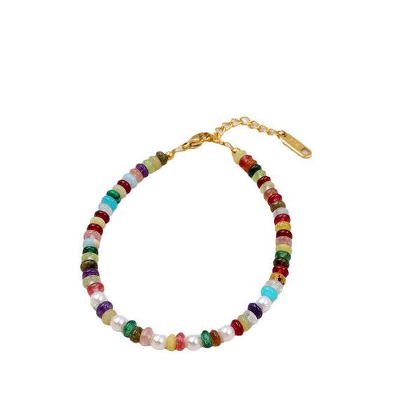 Women's Handmade Artificial Crystal Dopamine Color Ushaped Geometric Beaded Necklace And Bracelet Jewelry With Cross Chain