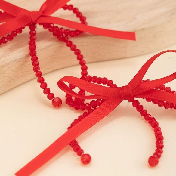 Women's Handmade Artificial Pearl Crystal Bow Stud Earrings